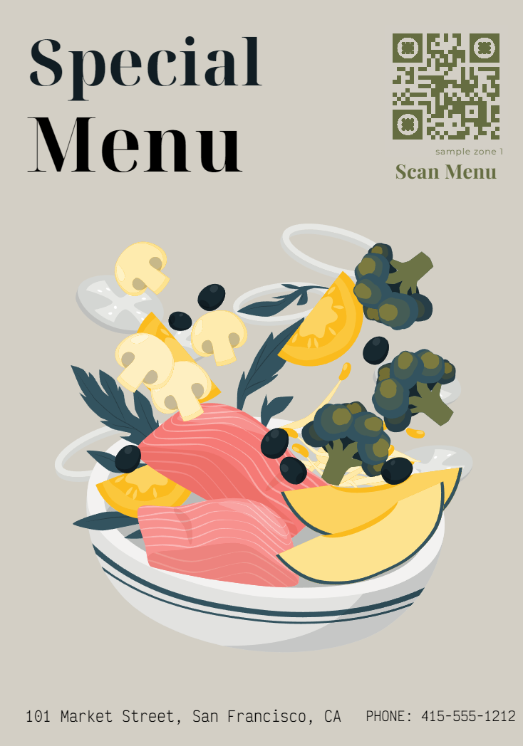 Illustrated special menu QR poster